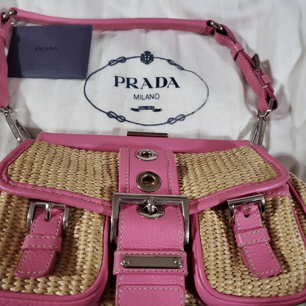 Extremely RARE Prada Straw Frame Handbag pink new w/tags, auth card & dust bag!